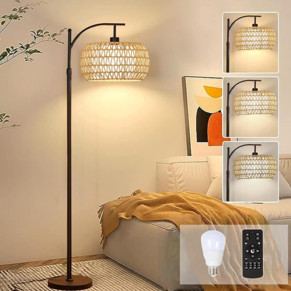Arc Floor Lamp for Living Room Rattan Boho